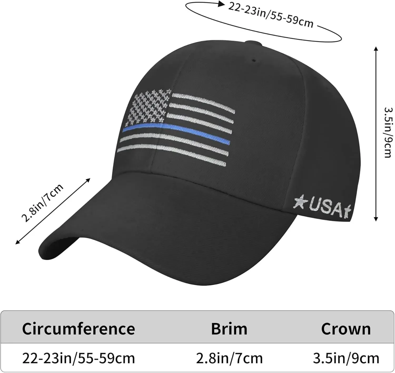 Thin Blue Line USA Flag Dad Hats Adjustable Baseball Cap Gifts for Police Officers Cops Retired