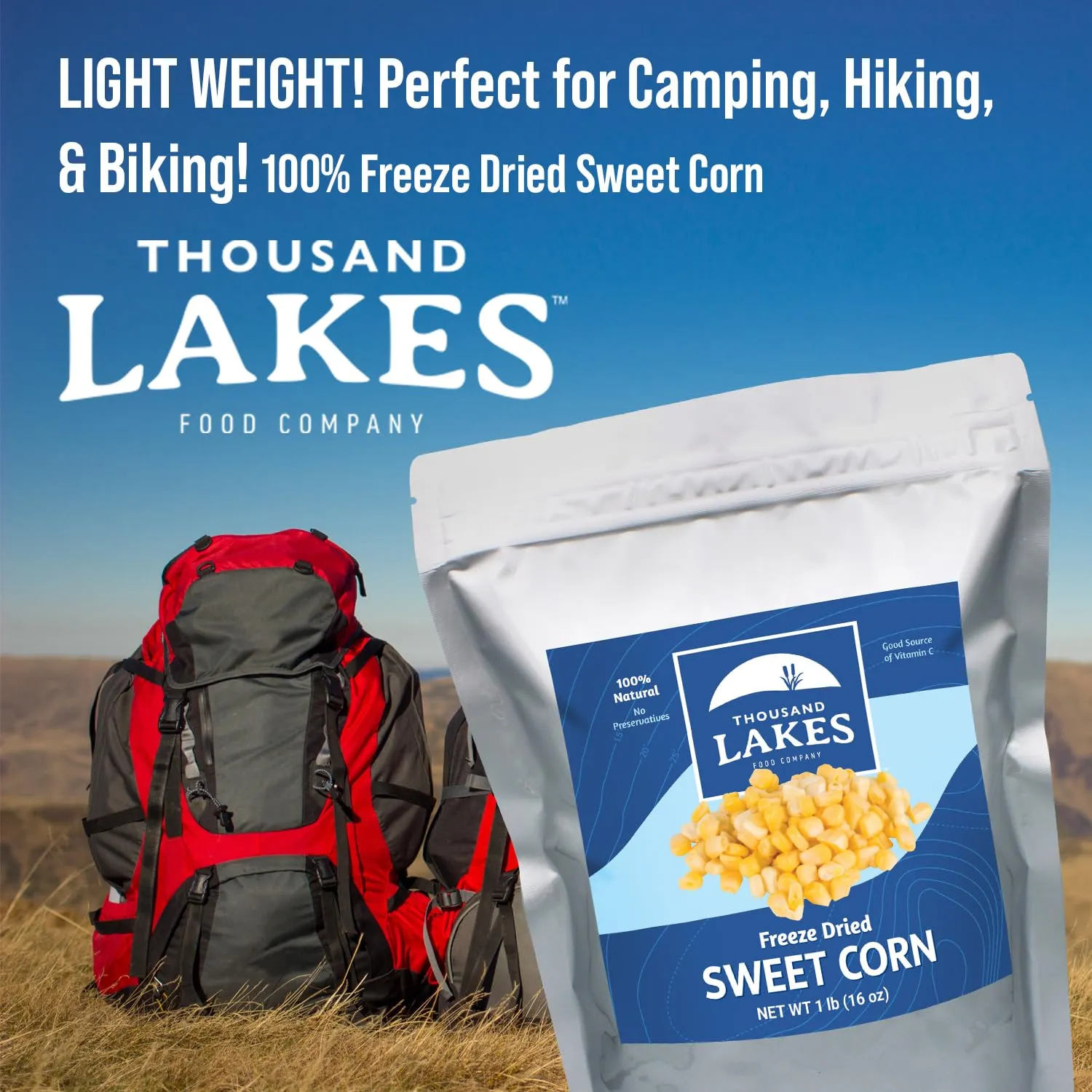 Thousand Lakes Freeze Dried Vegetables - Sweet Corn - Bulk 1 Pound (16 Ounces) | 100% Whole Sweet Corn Kernels | No Added Sugar or Salt
