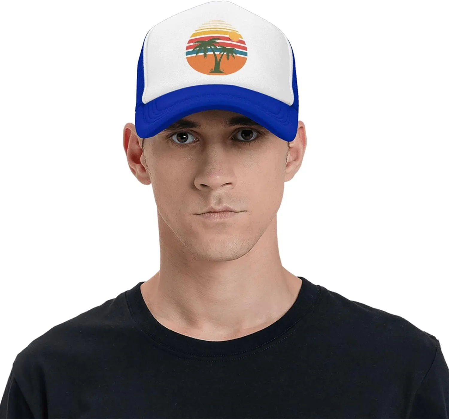 Tropical Palm Tree Hat Mesh Cap for Men Women, Adjustable Trucker Hat Baseball Cap