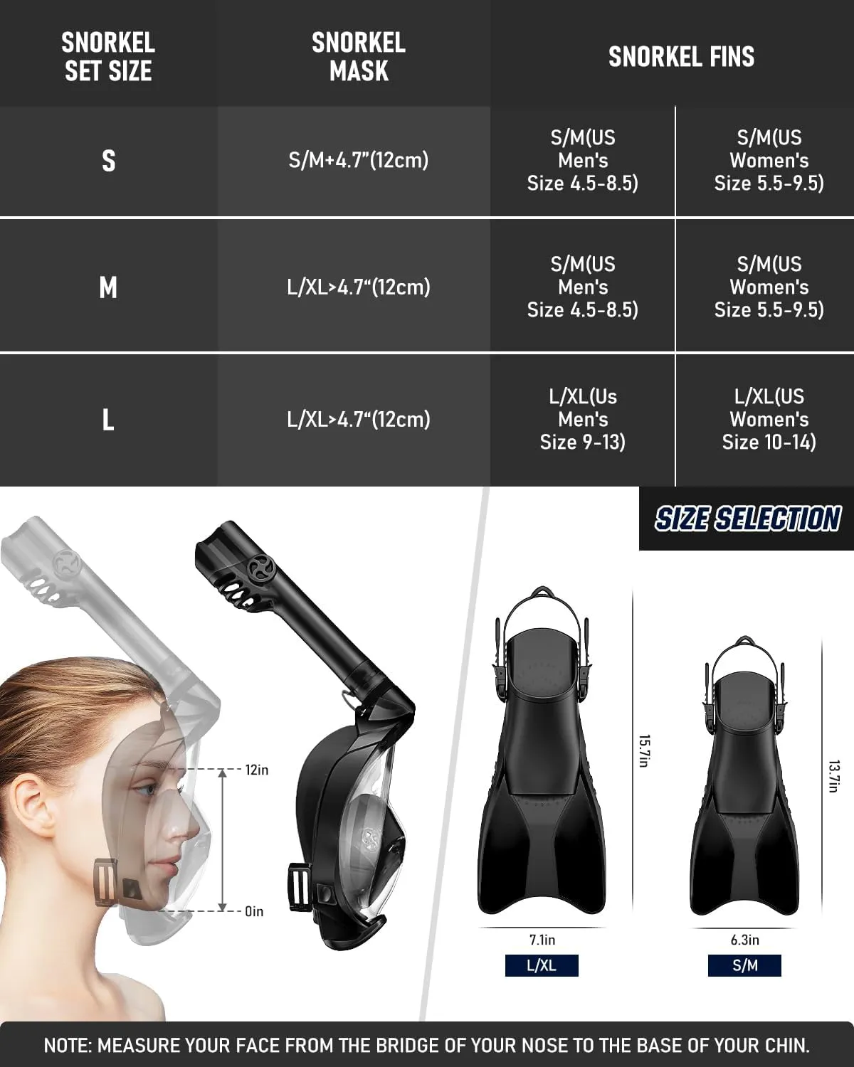 W WSTOO Mask Fins Snorkel Set,Snorkeling Gear for Adults,Full Face Snorkel Mask & Adjustable Swim Fins,Dry Top System Anti-Fog Anti-Leak