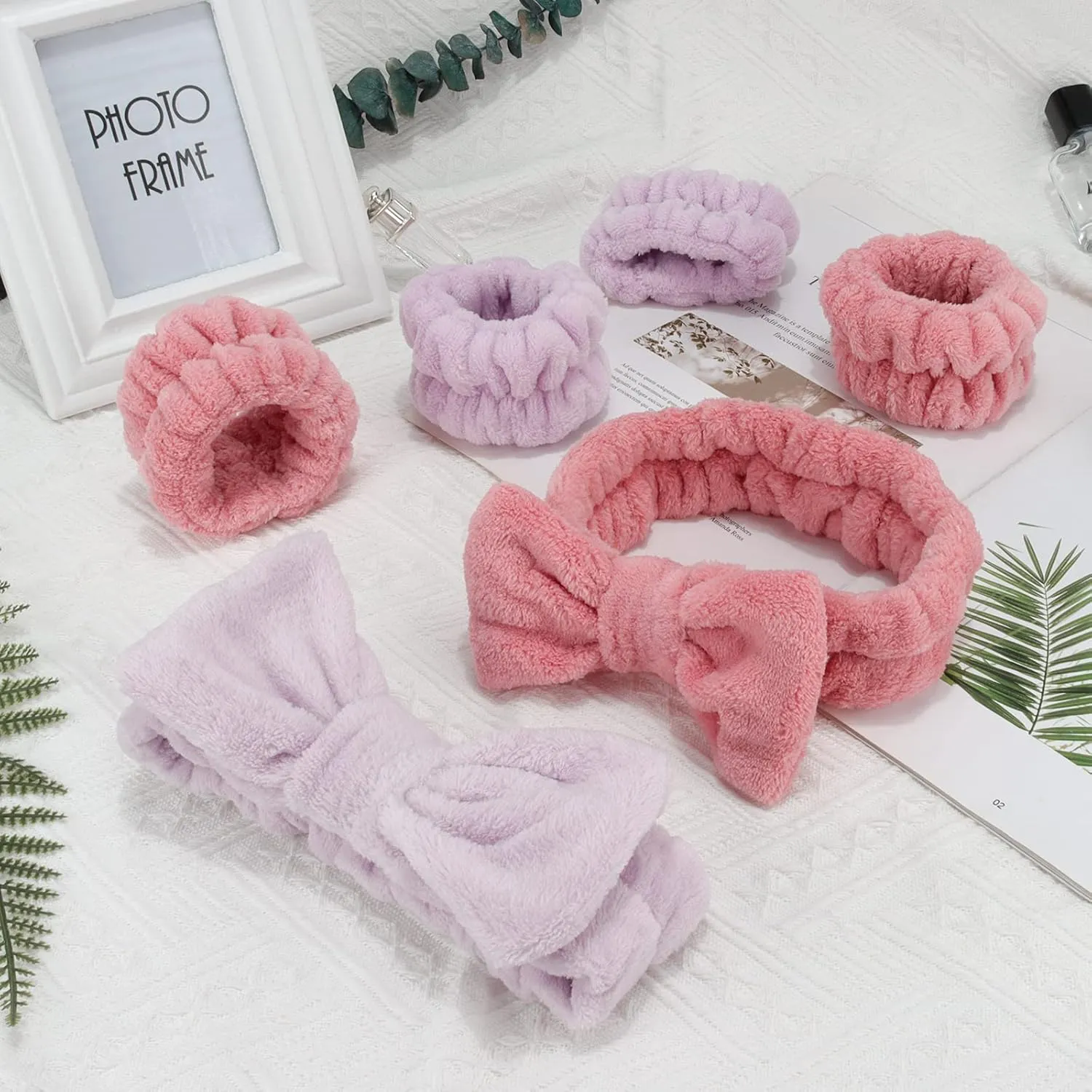 WHAVEL 6PCS Spa Headband and Wristbands Set, Face Wash Headband Wrist Bands for Washing Face Makeup Skincare Hair Band Skin Care Accessories Tools