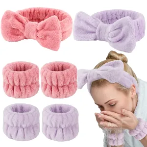 WHAVEL 6PCS Spa Headband and Wristbands Set, Face Wash Headband Wrist Bands for Washing Face Makeup Skincare Hair Band Skin Care Accessories Tools