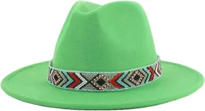 Women Fedoras Accessories Colorful Beads Wide Edge Jazz Hat Men Panama Hat Sombrero 18 L59-61cm