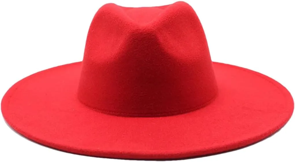 Women Wool Fedoras Cap Men Panama Jazz Hat Wide Brim Big Fedoras Church Cap Red 56-59cm, Large